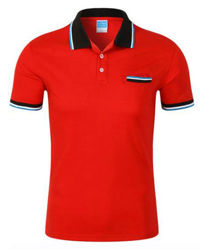 紅色翻領帶口袋T恤衫定制款式圖片