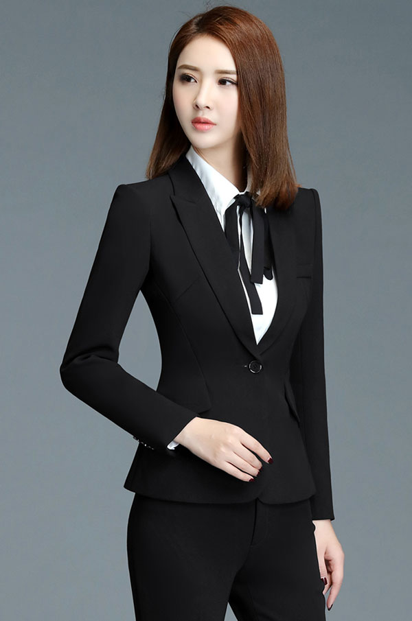 黑色女職業套裝定做款式細節特寫圖片
