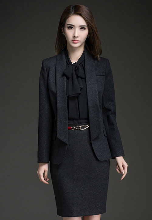 深藍色時尚女職業西裝訂做款式