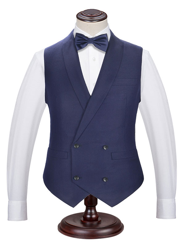 深藍色雙排扣商務西裝馬甲背心訂制