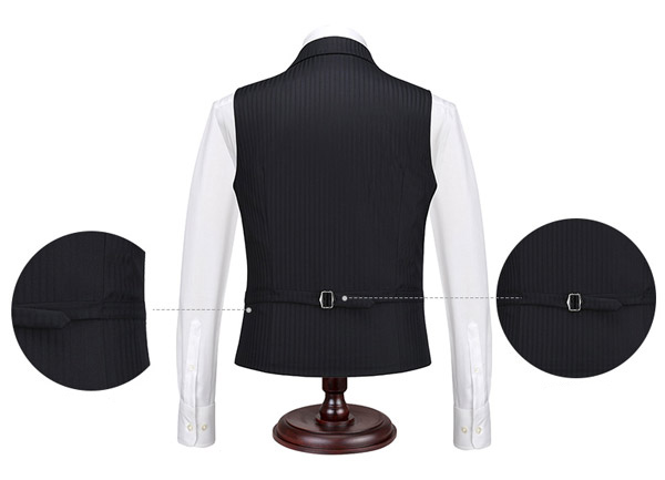 平駁領條紋商務西裝馬甲定制后背款式效果圖