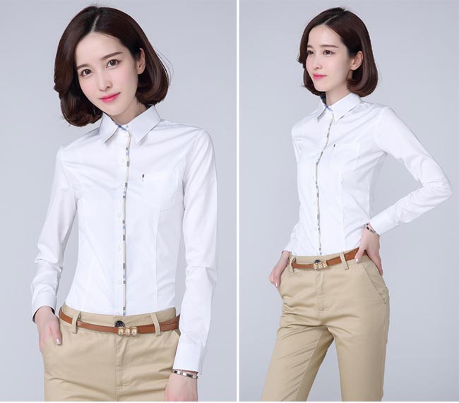 長(zhǎng)袖襯衫女裝訂做白色款式圖