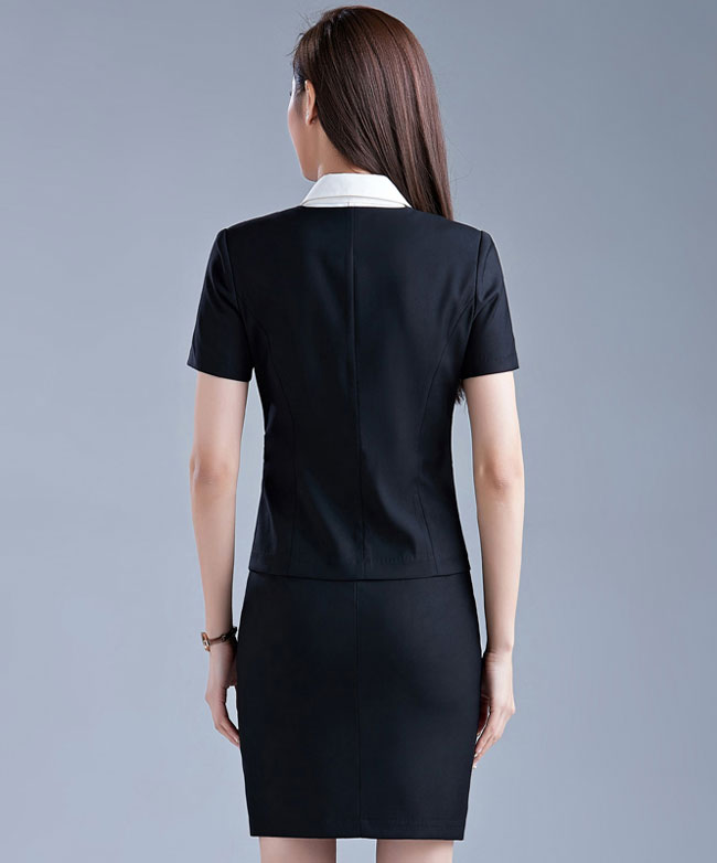 紫色款專柜營(yíng)業(yè)員工作服背后款式展示圖