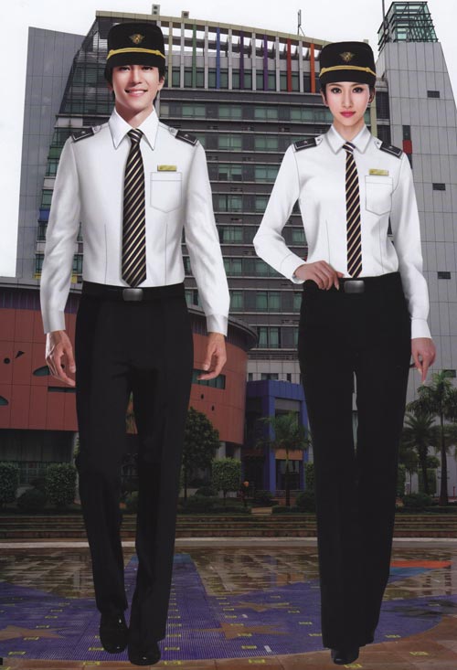 白色春秋長(zhǎng)袖保安服定做款式圖