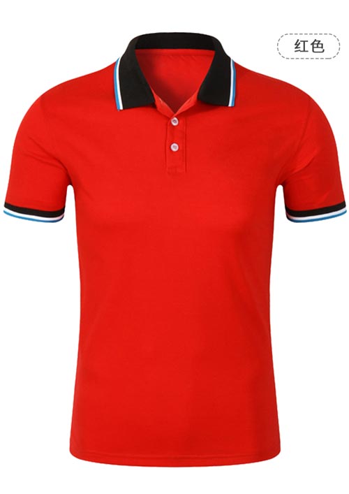 大紅色彩領短袖T恤衫