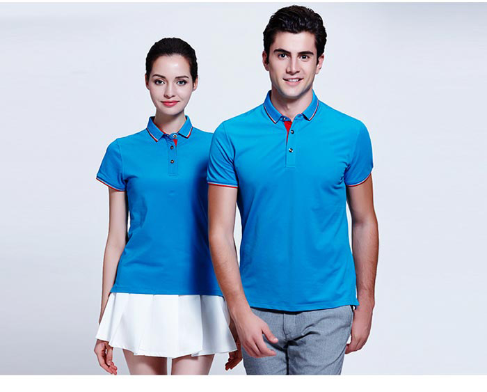 孔藍色短袖polo衫定做男/女款式展示圖