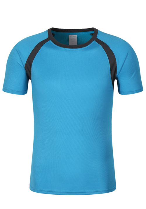 藍配黑色短袖圓領速干衣T恤圖片
