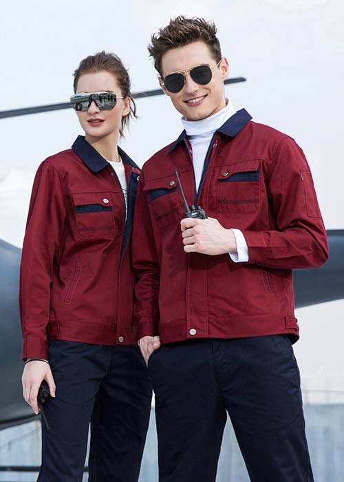 棗紅色長袖工衣服訂做現貨批發