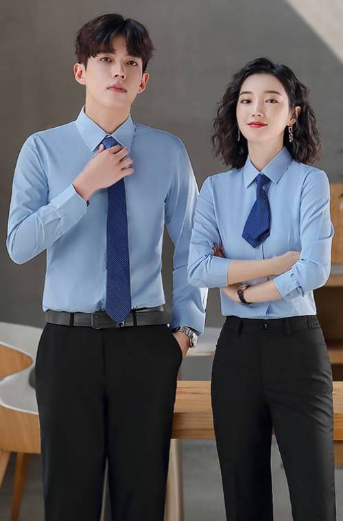 天藍色男女襯衫定制款式