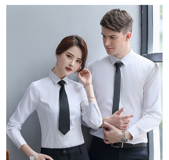 經典商務白色職業長袖襯衫男女款式模特效果圖