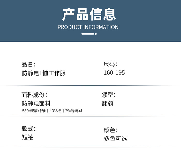 棉滌防靜電短袖翻領(lǐng)T恤衫產(chǎn)品信息圖