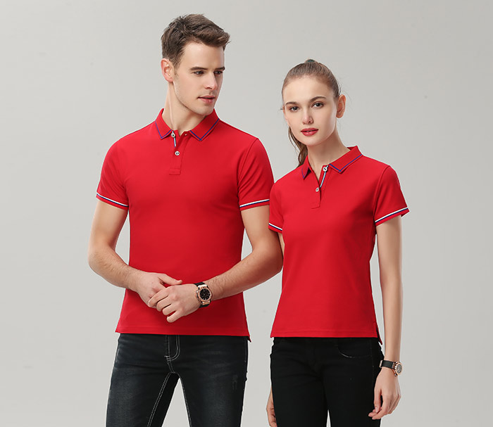 1898號時尚翻領(lǐng)短袖POLO衫訂做之大紅色模特展示圖