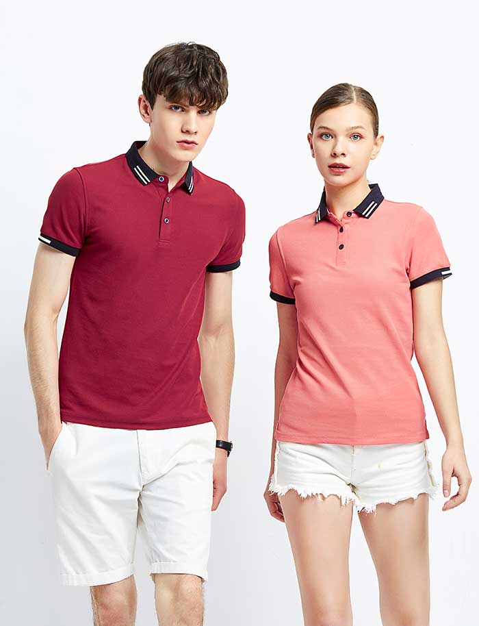 220克錦上添花翻領短袖POLO衫定做之棗紅色及粉色款模特展示